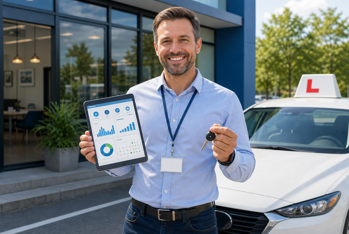 Happy driving school owner